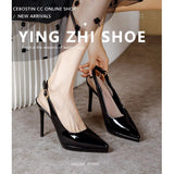 35-43 Large-Size New Ultra-High Patent Leather Pointed Back Tripty Sandals High Heels Women's Top Fine Back Empty Single Shoes HZ0115