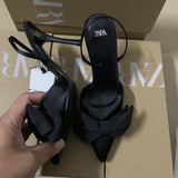 ZAJ 2025 Summer New Women's Shoes Heel Bow Decorated High Heel Shoes Behind The White Fairy Sandals HZ0115