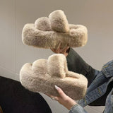 Large-Size Tide Slew Soft 7Cm External Wear Hairy Slippers Women Flat-Bottom One-Word Drag Autumn New Thick HZ0115