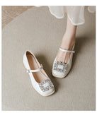 French Mary Jane Women's Shoes 2025 Summer New Square Drill Sexy High Heels Outside Wearing Coarse Leather Shoes HZ0115