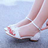 2 Cm Square With A Shallow Mouth With Sandals Ivory White Silk Satin Bridal White Lace Flower Sandals HZ0115