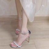 2025 Summer New Water Drill With High Heels Ultra-High-Fine Small Design Silver Sexy Sandals Woman HZ0115