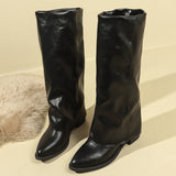 New Pointed Thick And Folded Fashion Boots Femininity Maillard Comfortable Sleeves Thin Women's Boots HZ0115