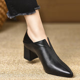 Deep Mouth High Heels Tips In The Heel Single Shoes 2025 Spring And Autumn New Fashion Thick Heel Temperament Soft Leather Single Shoes HZ0115