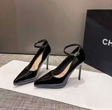 Black Patent Leather Buckle Super High Heel Sexy Name Waterproof Table High Heel Fine Temperament Working Shoes HZ0115