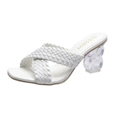 Crystal And High-Heery Slippers Women Font Cross-Woven With Women Cool Drag Women Slippers HZ0115
