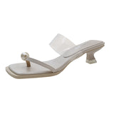 French Low-Heeled Temperament Jacket Cool Slippers Fairy Shoes Wear 2025 New Summer Flat-Bottomed Pearl Sandals HZ0115