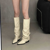 Belt Buckle ~ Trouser Boots Coarse And Boots Boots Girl Hottie High Boots Pointed Black Pants Tube Boots HZ0115