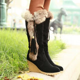 2025 Autumn And Winter New Slope And Knight Boots Women's Shoes Frosted Haired Neckpeel To Keep Warm Boots HZ0115