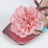 Women's Head Three-Dimensional Flowers Paint And Coarse Sandals Women's Shoes Elegant Pink High Heels HZ0115