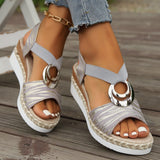 Large-Size 2025 New Slope Heel Sandals Women Metal Buckle Rope Slopes And Light-Bottomed Fish Mouth Sandals HZ0115