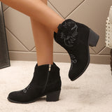 Embroidery Short Boots Women 2025 Autumn New Round Head Thick And Large Size Side Zipper Martin Boots HZ0115