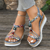 Thick Bottom Slope Heel Sandals Women 2025 Summer New Bohemian Loose Tight Belt Fashion Casual Roman Sandals HZ0115