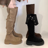 Belt Buckle Thin Boots Women Autumn And Winter New Thick And Long Boots Two Handsome Casual Knight Boots HZ0115