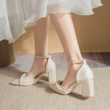 Temperament Famous High Heeled Shoes Head Coarse Heel Sandals Women 2025 Summer New Word With Hollow Single Shoes HZ0115