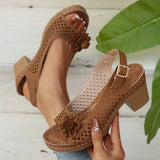 Large-Size Flower High-Heeled Sandals Women 2025 Summer New Fashion Coarse Heel Buckle With Women's Sandals HZ0115