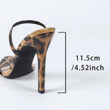 Women's Round-Headed Leather Leopard Print With Fine High-Heeled Sandals Women's Elegant Brown High-Heeled Shoes HZ0115