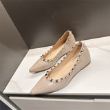 Nude Tip-Tip Flat Shoes Small Heightened Rivet Patent Leather 2025 New French Temperament Large-Size Single Shoes HZ0115