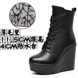 Round Head 12Cm High Slope And Waterproof Table Mid-Sleevel Boots With Side Zipper Women's Boots Pine Cake Plus Velvet Winter Warm Leather Boots HZ0115