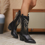 Spring And Autumn 2025 New Female Vintage Embroidery V Mouan Rider Boots Western Cowboy Mid-Clinic Head HZ0115
