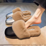 Hairy Wool Head Half Slippers Women Wear Plus Plus Velvet 2025 New Autumn And Winter Square Head Muller Plush Warm Cotton Drag HZ0115