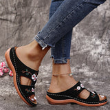 2025 Large-Size One-Size-In-One Slippers Women's Summer Roman Shoes Heel Thick-Soled Sandals Embroidered Women's Cool Slippers HZ0115