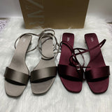 ZA Home 2025 New Women's Shoes Low Heel Temperament Korean Version Of Low-Heeled Sandals Simple Word With Two Wearing Sandals HZ0115