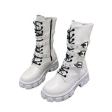 2025 Autumn And Winter New Punk Tie Thick Bottom Mid-Sleest Boots Women Large Size Knight Boots Boots HZ0115