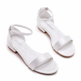 2 Cm Square Sandals Shallow Mouth With Buckle Sandals Ivory White Silk Satin Bridal White Sandals Woman HZ0115
