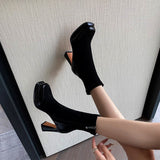 High-Heeling Short-Skin Women Splicing 2025 Autumn And Winter Retro Martin Boots Coarse And Waterproof Table Not Tired Of Elastic Thin Boots HZ0115