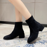 2025 Autumn And Winter New Short-Singeyed Women British Wind Square Fashion Velvet Rough And Martin Boots Plus Velvet Fashion Boots HZ0115