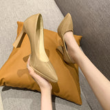 2025 New Waterproof Table High Heels Shallow Bright Leather Ultra-High Heel 10CM Business Straight Pointed Women's Shoes Single Shoes HZ0115