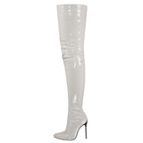 Xiyin Winter New Sexy Pointed Side Zipper Patent Skin Fine High Heel Knee Boots Large Size Leather Boots HZ0115