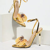 Women's Three-Dimensional Floral Decoration After Ankle With Round Head Fine High Heel Sandals Fashion Party High Heels HZ0115