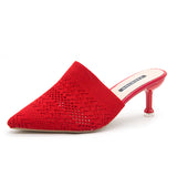Net Red Flying Head Wear 2025 Spring New Knitted Head Hollow Tip Fine And High-Heeling Slippers Women's Cold Slippers HZ0115