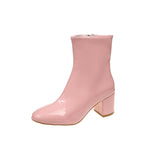 2025 Winter New Korean Version Of High-Heeled Thin Boots Fashion Short Boots Women's Large Size Shoes Bright Leather Side Zipper Coarse HZ0115