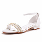 2 Cm Square With A Mouth With Sandals Ivory White Silk Satin Bridal White Pearl Pearl Sandals Woman HZ0115