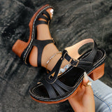 Large-Size Women's Shoes 2025 Spring New PU Dew-Shaped Buckle Tape Coarse Casual Sandals HZ0115