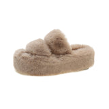 Large-Size Tide Slew Soft 7Cm External Wear Hairy Slippers Women Flat-Bottom One-Word Drag Autumn New Thick HZ0115