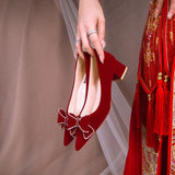 Low-Heeled Chinese Wedding Shoes Two Women 2025 New Show He Toast Bridal Shoes Red Engagement Single Shoes HZ0115