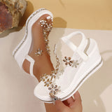 Thick-Soled Sandals Women's 2025 Summer New Size Fashion Slope With Flowers Drilled Fairy Beach Shoes HZ0115