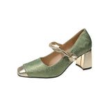 2025 Spring And Summer National Wind Square Design Fashion Shallow Casual Coarse Heel High Fashion Daily Single Shoes Women HZ0115