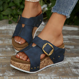 2025 Summer New Large-Size Lady Thick Bottom Heel Sandals Large Belt Buckle Decoration HZ0115