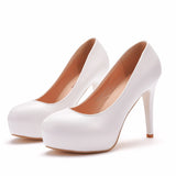 14 Cm White Heel Single Shoes Red Thin Heel Waterproof Table White Wedding Shoes Large High Heels Wedding Shoes HZ0115