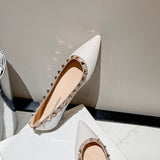 French Temperament Sharp Single Shoes Women's Shallow Summer New Rivet Patent Leather Evening Wind Warm Soft Bottom Flat Bottom Shoes HZ0115