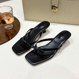 20025 Summer New Large-Size Toe Square Bow Bow Fine Heel Heel Cold Slippers HZ0115