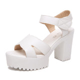 Painted Leather High Heel Waterproof Sandals Women Fashion Crocodile Pattern Walking Shoes Summer Coarse Heel Magic Sticky H Women's Shoes HZ0115