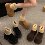 Thick Bottom Height Snow Boots Women 2025 New Winter Plus Velvet Warm Hair Short Boots Fashion Ugly Big Head Cotton Shoes HZ0115