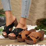 2025 New Summer High-Heeled Waterproof Women's Shoes Large-Size Coarse Heel Cross-Slippers HZ0115