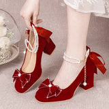 Wedding Shoes Women In The Autumn Of 2025 New Thick Heel Non-Tiring High-Heeled Shoes Wedding Red Bridal Shoes Show Heels HZ0115